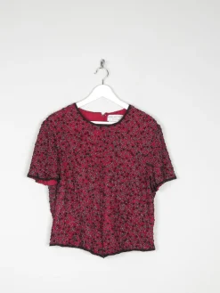 Red & Black Beaded Short Sleeved Top L