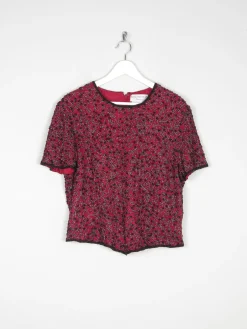 Red & Black Beaded Short Sleeved Top L