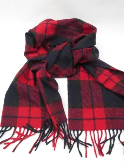 Red & Navy Tartan Cashmere Scarf