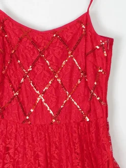 Red Lace & Sequin Vintage 1950s Style Dress 6/8