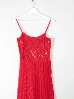 Red Lace & Sequin Vintage 1950s Style Dress 6/8