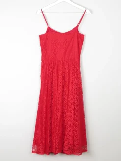 Red Lace & Sequin Vintage 1950s Style Dress 6/8