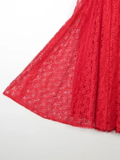 Red Lace & Sequin Vintage 1950s Style Dress 6/8