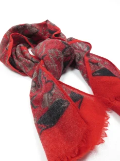 Red Paisley Wool Vintage Scarf