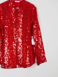 Red Sequin Vintage Shirt/Blouse M/L