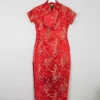 Red Silk Chinese Mandarin Vintage Dress Unworn XS 8
