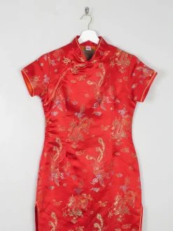 Red Silk Chinese Mandarin Vintage Dress Unworn XS 8