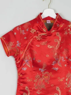 Red Silk Chinese Mandarin Vintage Dress Unworn XS 8