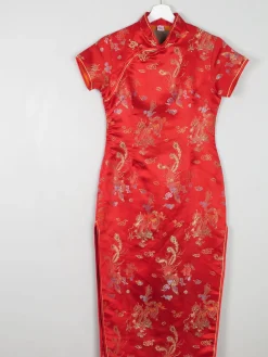 Red Silk Chinese Mandarin Vintage Dress Unworn XS 8