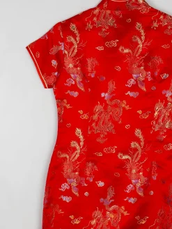 Red Silk Chinese Mandarin Vintage Dress Unworn XS 8