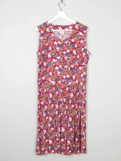 Red Vintage Botanical Print Sleeveless Dress 12/14