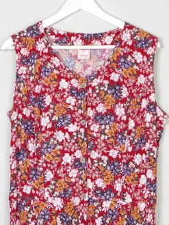 Red Vintage Botanical Print Sleeveless Dress 12/14