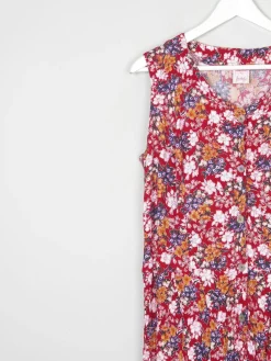 Red Vintage Botanical Print Sleeveless Dress 12/14