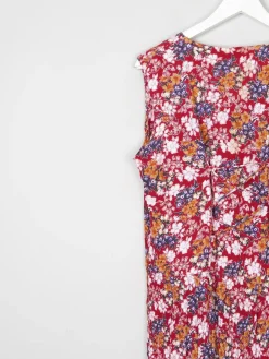 Red Vintage Botanical Print Sleeveless Dress 12/14