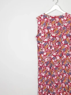 Red Vintage Botanical Print Sleeveless Dress 12/14
