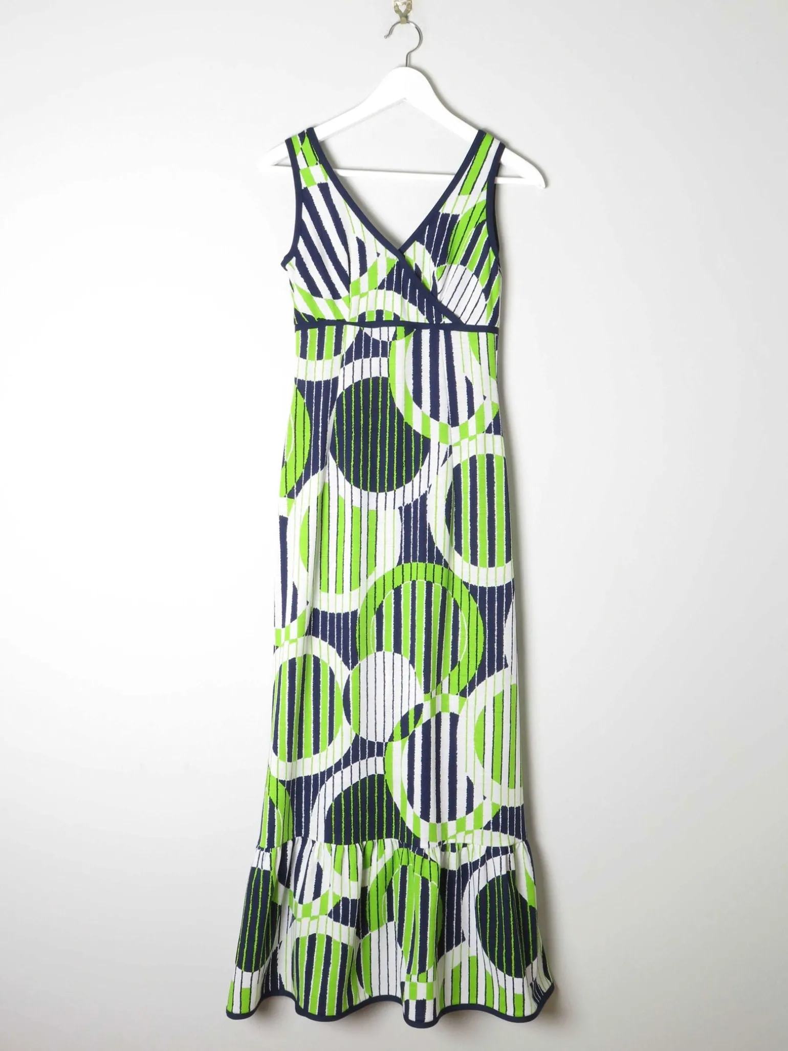 1970s Lerose Vintage Green & Navy Printed Long  Dress 8