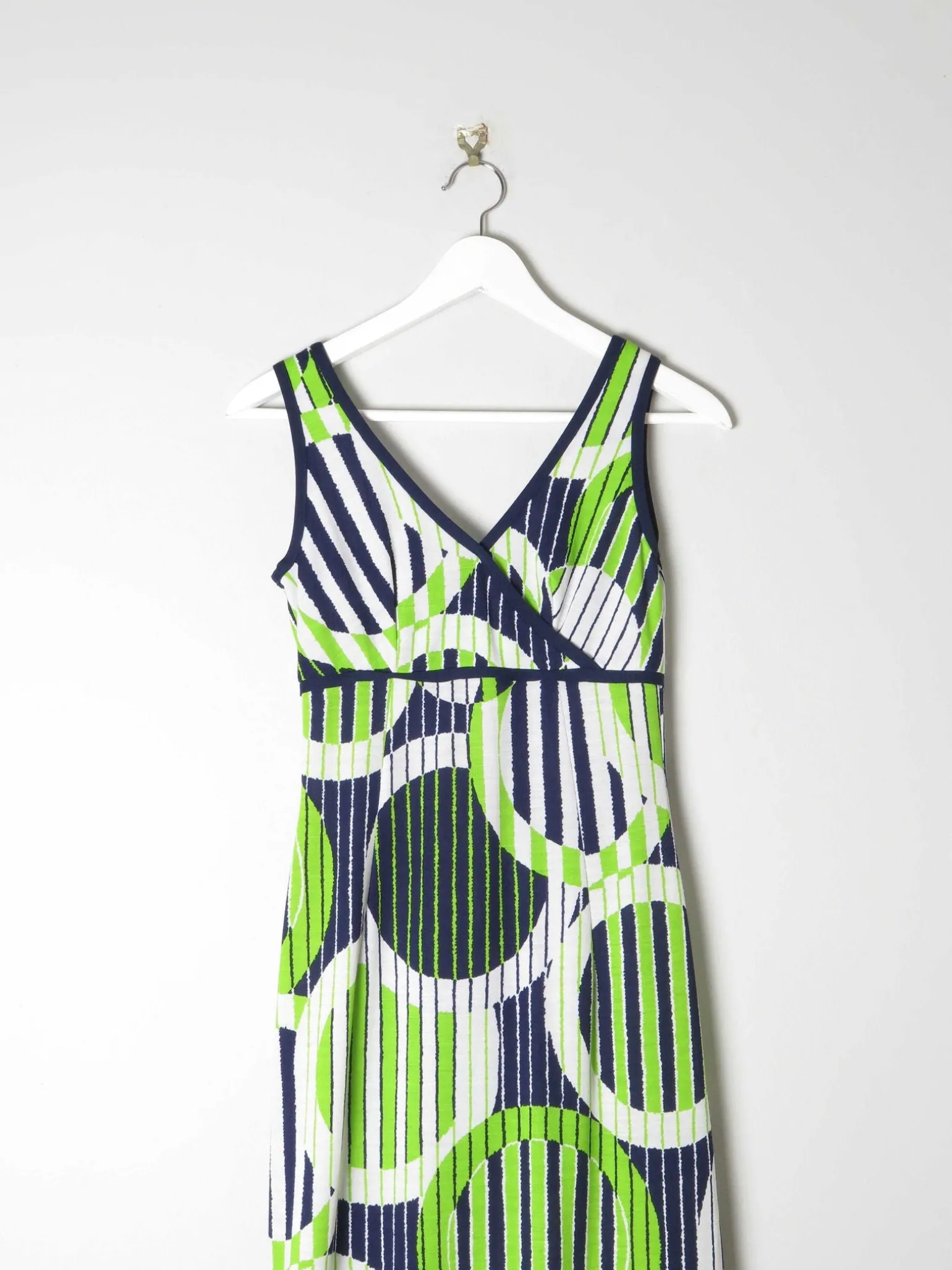 1970s Lerose Vintage Green & Navy Printed Long  Dress 8