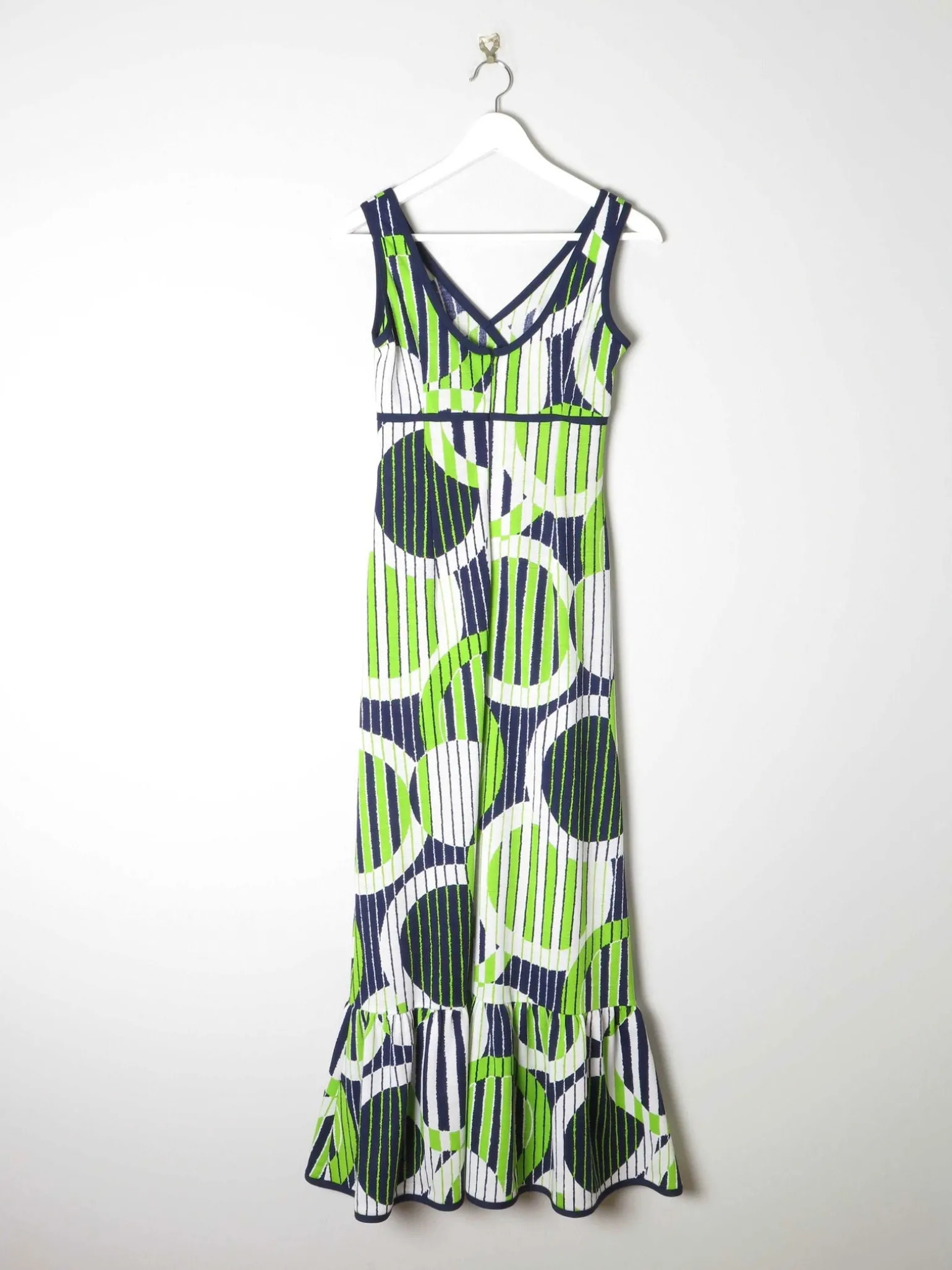 1970s Lerose Vintage Green & Navy Printed Long  Dress 8
