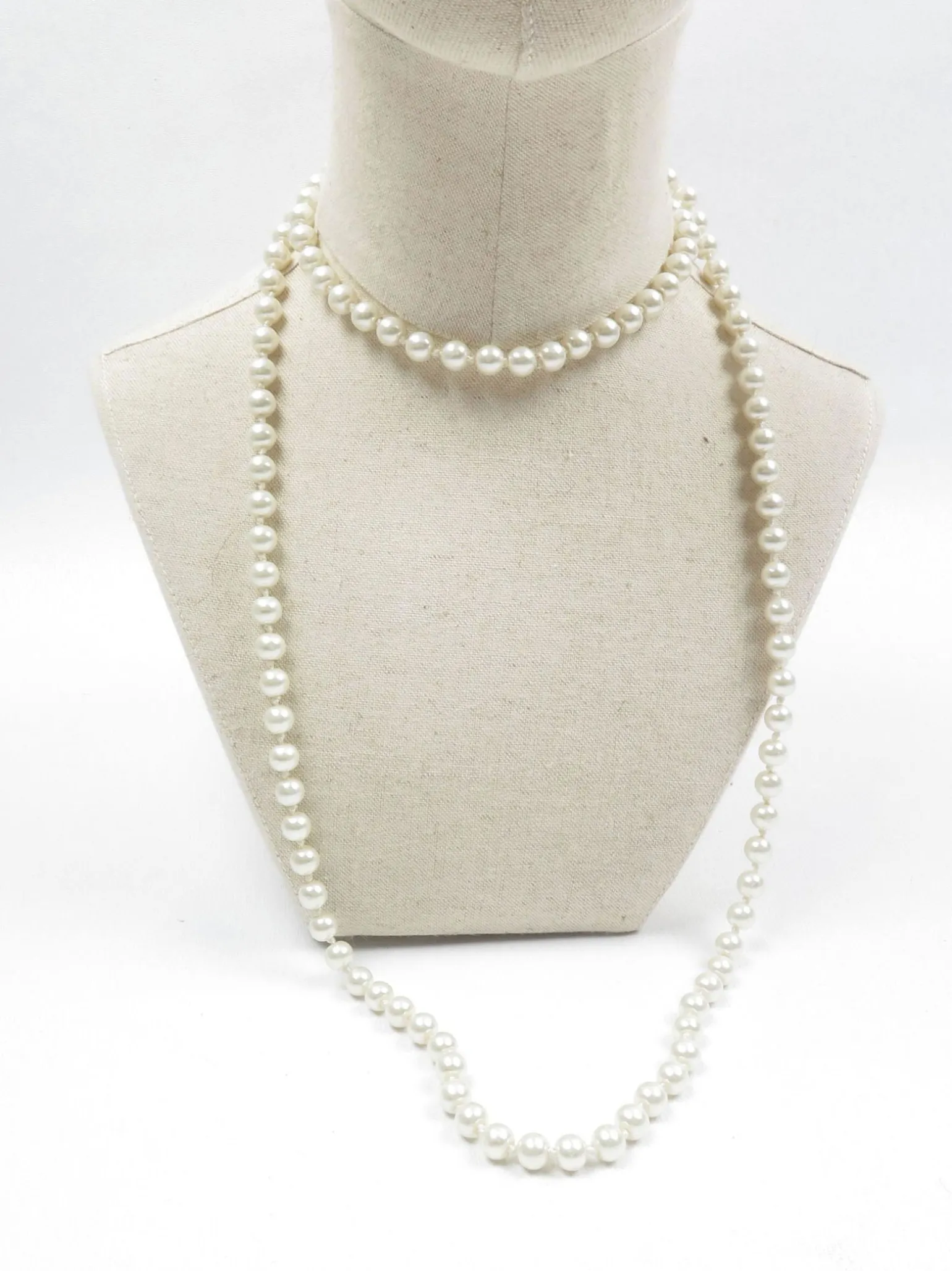 1920s Long Vintage Style Pearl Necklace Glass