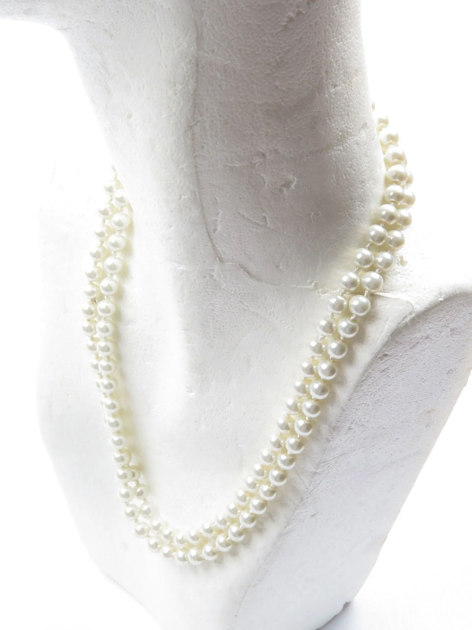 1920s Long Vintage Style Pearl Necklace Glass