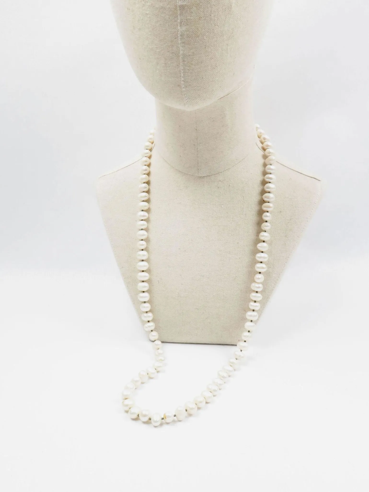 1920s Long Vintage Style Pearl Necklace Glass