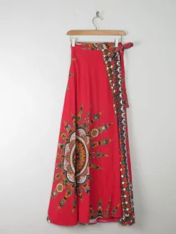 1970s Vintage Batik Print Maxi Wrap Skirt S