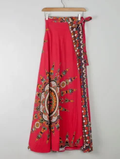 1970s Vintage Batik Print Maxi Wrap Skirt S