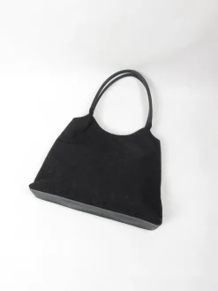 1990s Vintage Black Liz Claiborne Fabric Embossed Shoulder Bag