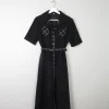 1970s Vintage Black Safari Style Midi Dress 10/12