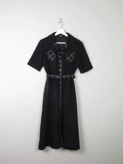1970s Vintage Black Safari Style Midi Dress 10/12