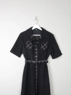 1970s Vintage Black Safari Style Midi Dress 10/12