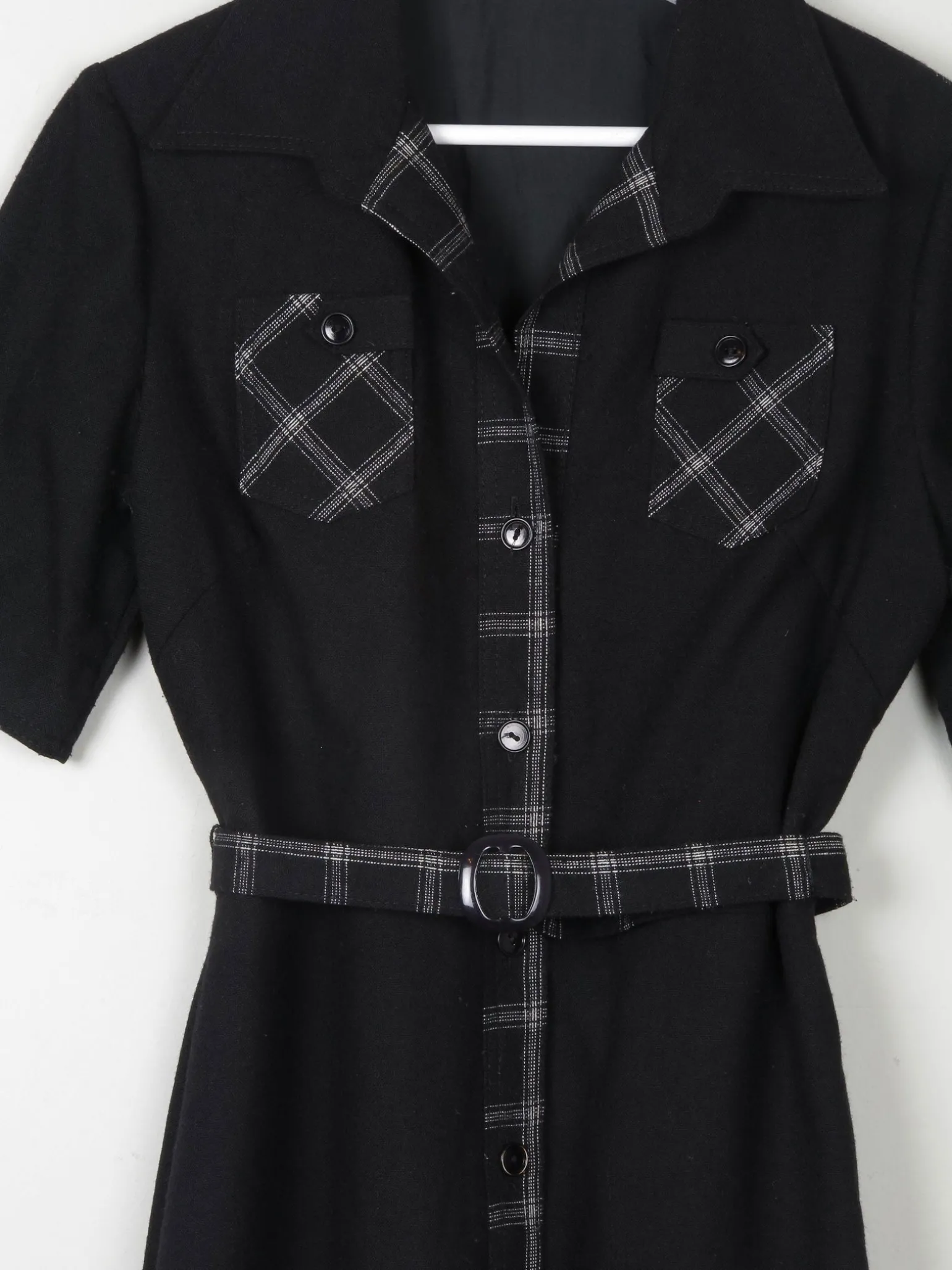 1970s Vintage Black Safari Style Midi Dress 10/12