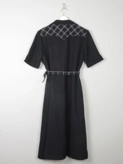 1970s Vintage Black Safari Style Midi Dress 10/12