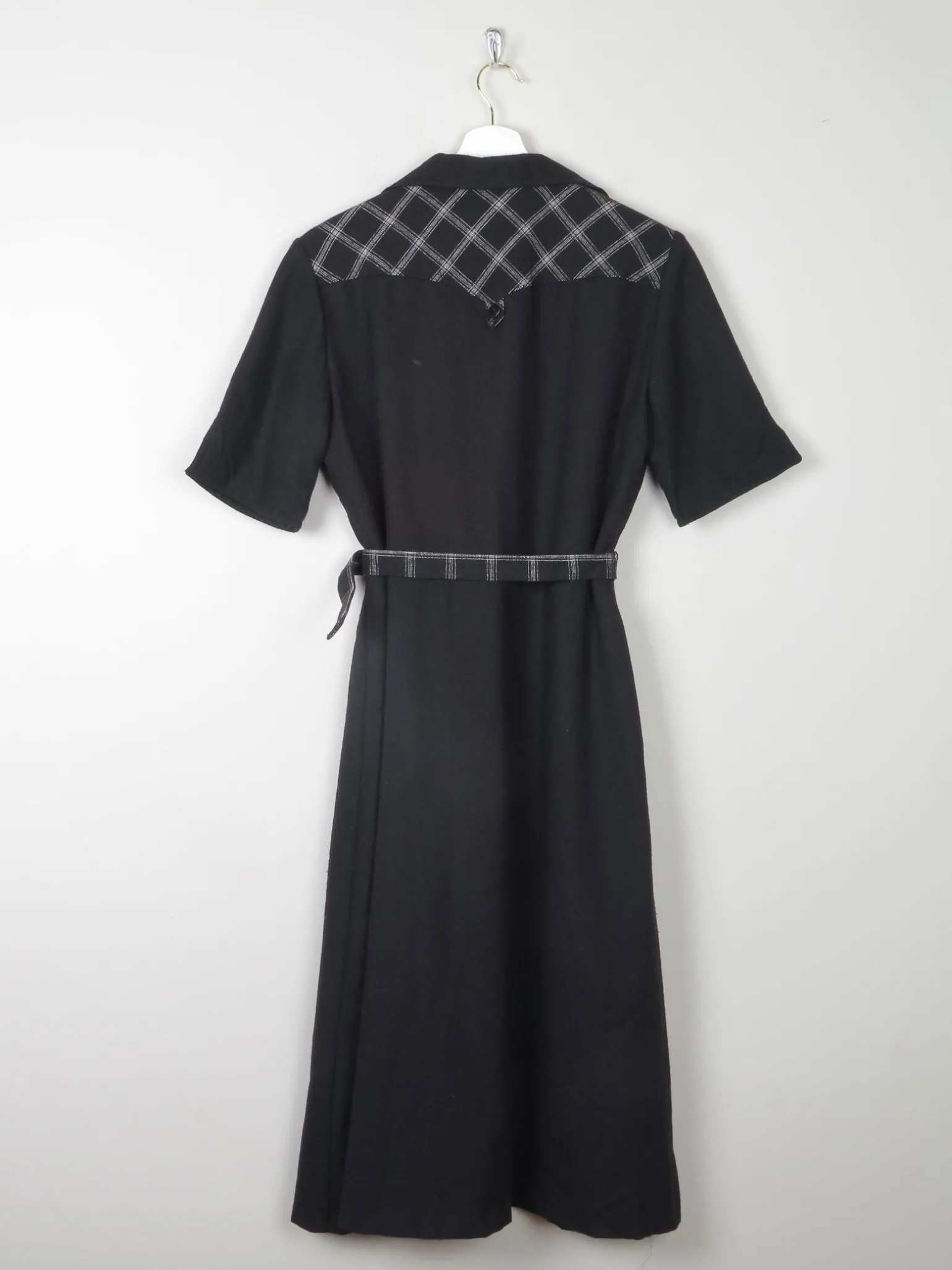 1970s Vintage Black Safari Style Midi Dress 10/12