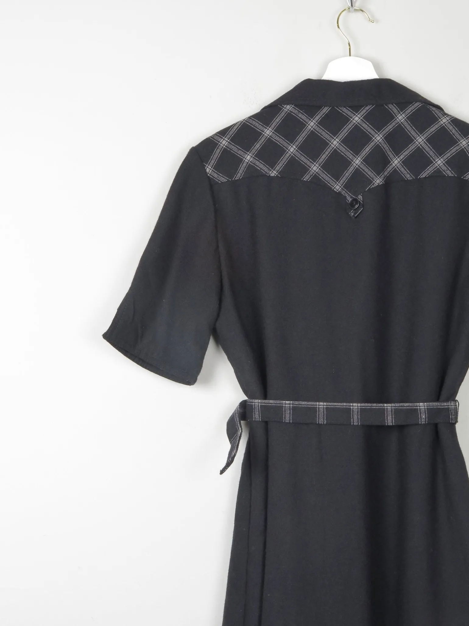 1970s Vintage Black Safari Style Midi Dress 10/12