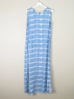 1990s Vintage Blue Check Style Graphic Print Long Dress M/L
