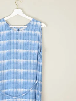 1990s Vintage Blue Check Style Graphic Print Long Dress M/L