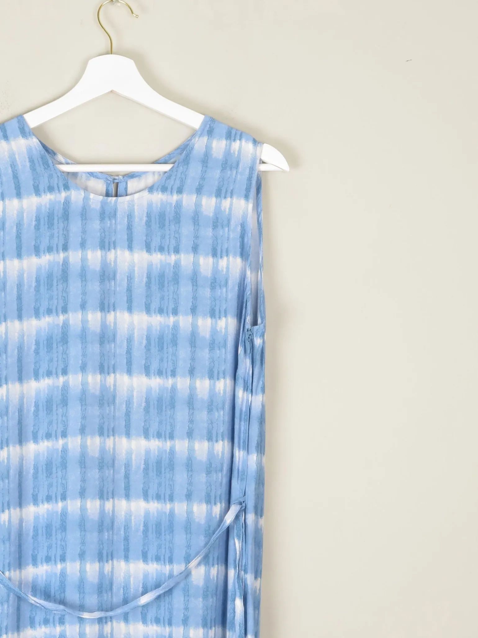1990s Vintage Blue Check Style Graphic Print Long Dress M/L