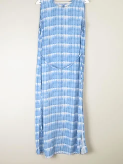 1990s Vintage Blue Check Style Graphic Print Long Dress M/L