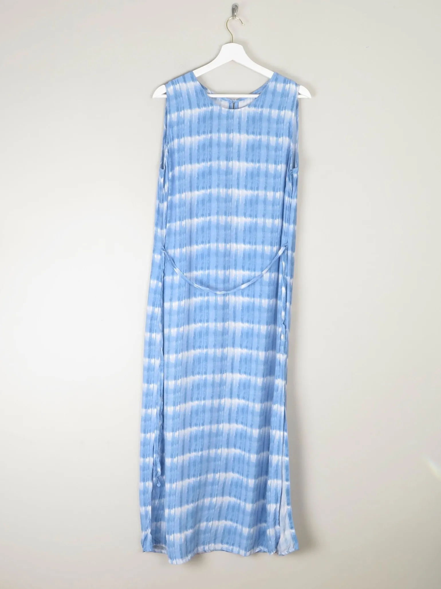 1990s Vintage Blue Check Style Graphic Print Long Dress M/L