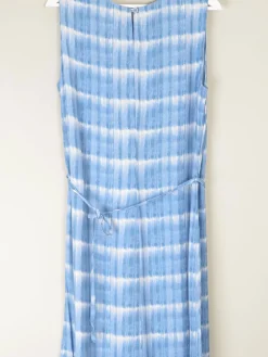 1990s Vintage Blue Check Style Graphic Print Long Dress M/L