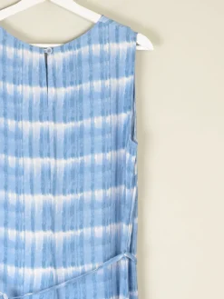 1990s Vintage Blue Check Style Graphic Print Long Dress M/L