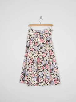 1970s Vintage Botanical Print Flared Skirt 26/27" XS