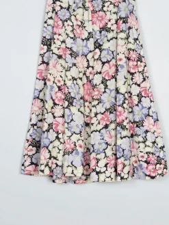1970s Vintage Botanical Print Flared Skirt 26/27