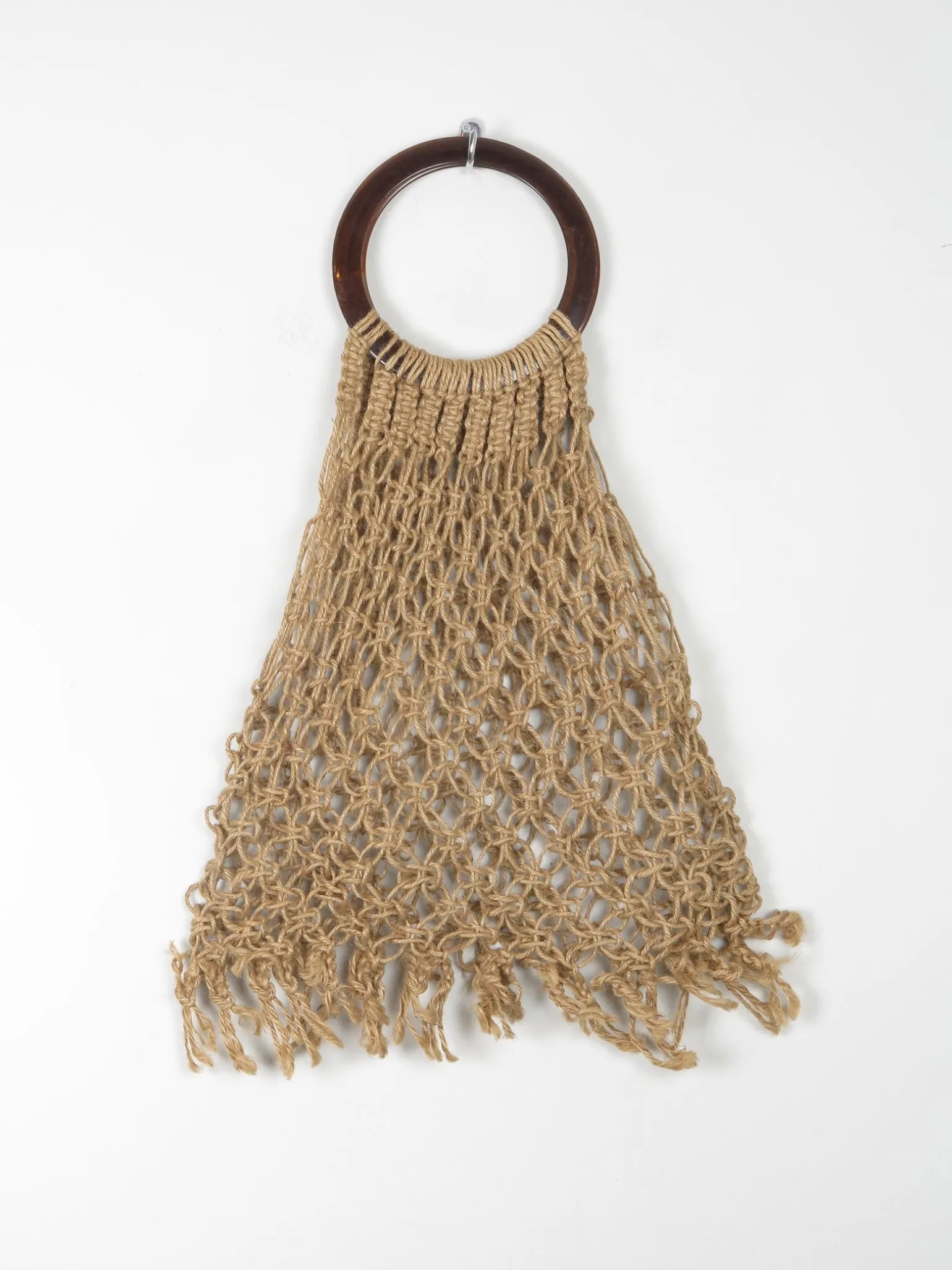 1970s Vintage Crochet Straw Bag With Handle