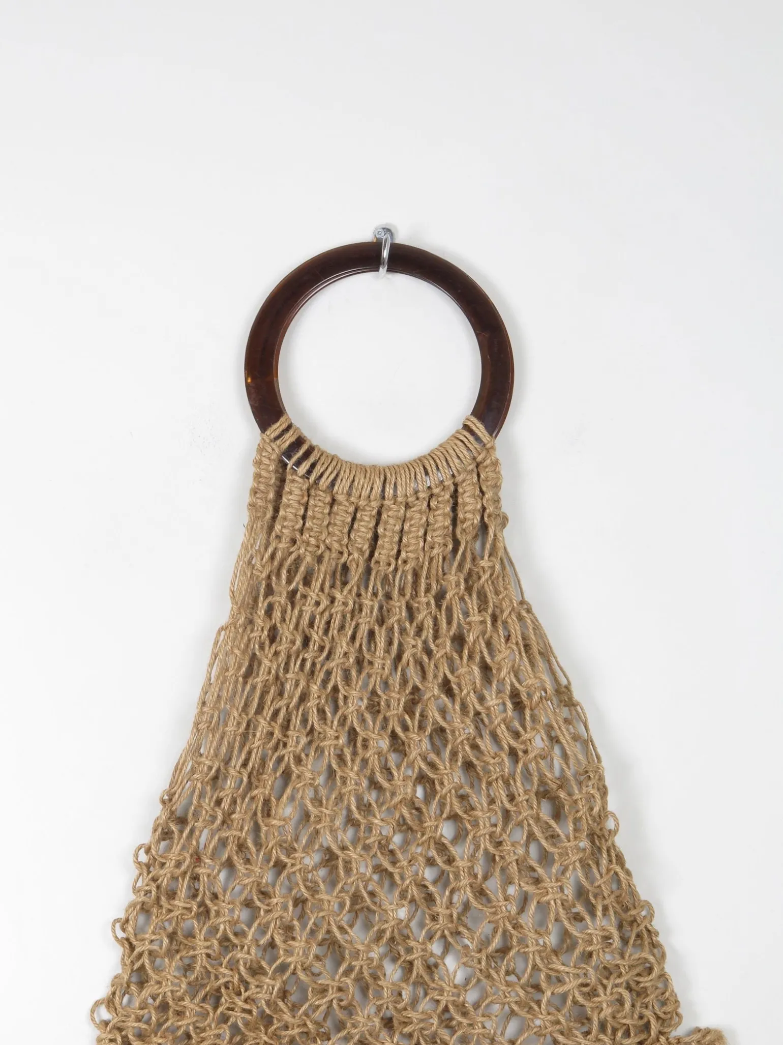 1970s Vintage Crochet Straw Bag With Handle