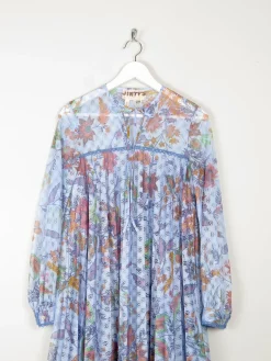 1970s Vintage Dress Printed Blue Lace Jintys S