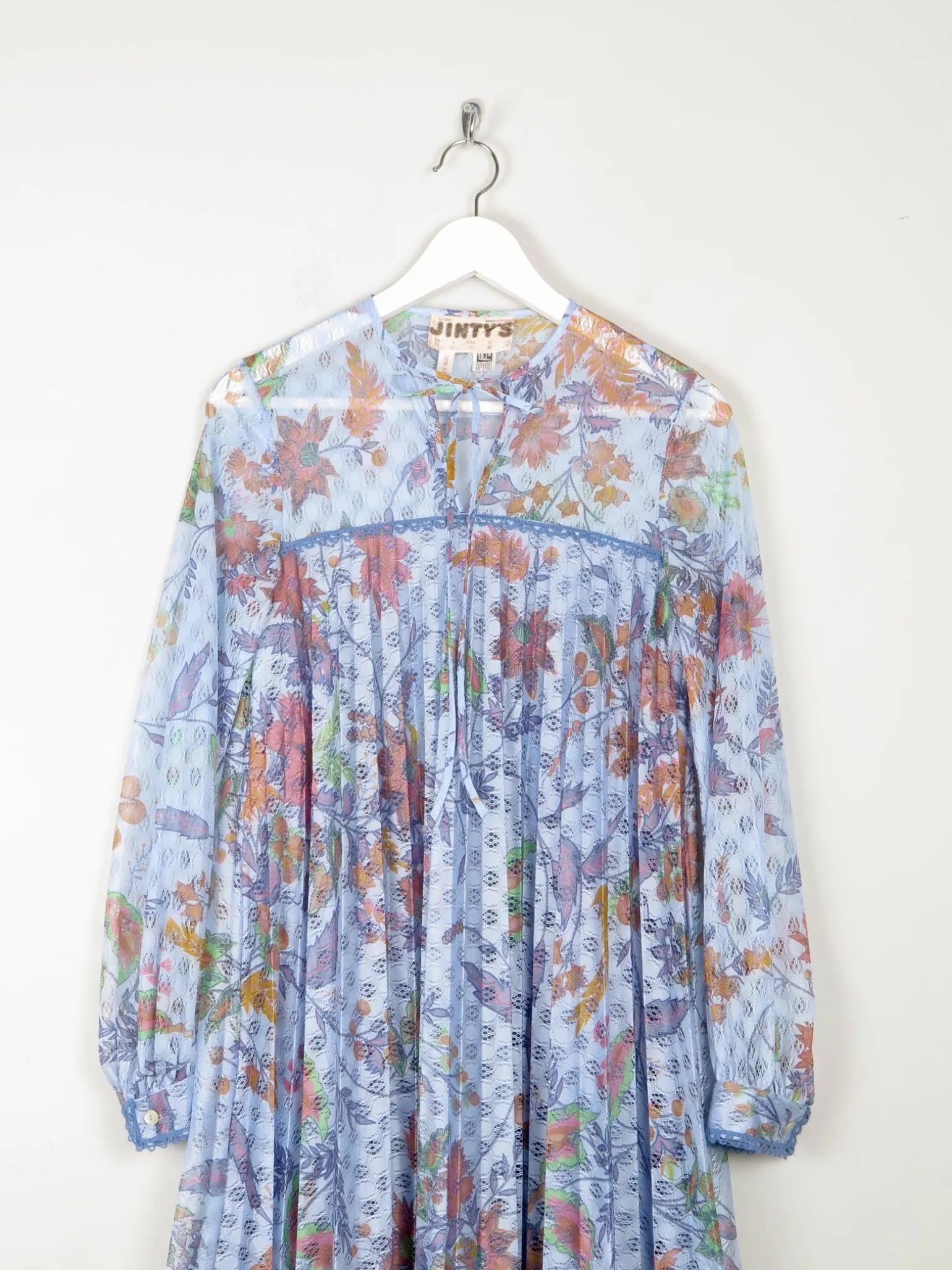 1970s Vintage Dress Printed Blue Lace Jintys S