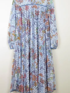1970s Vintage Dress Printed Blue Lace Jintys S