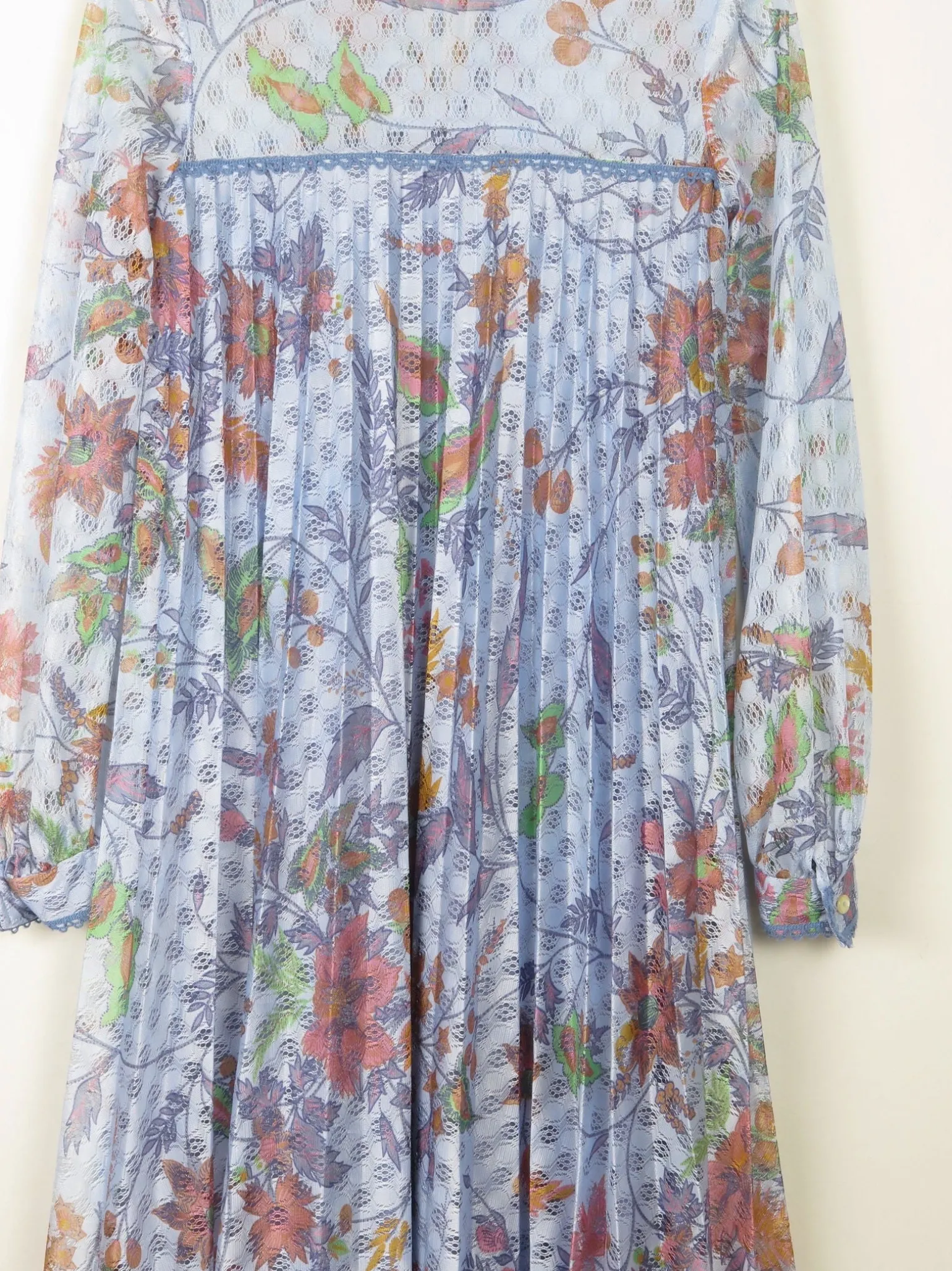 1970s Vintage Dress Printed Blue Lace Jintys S